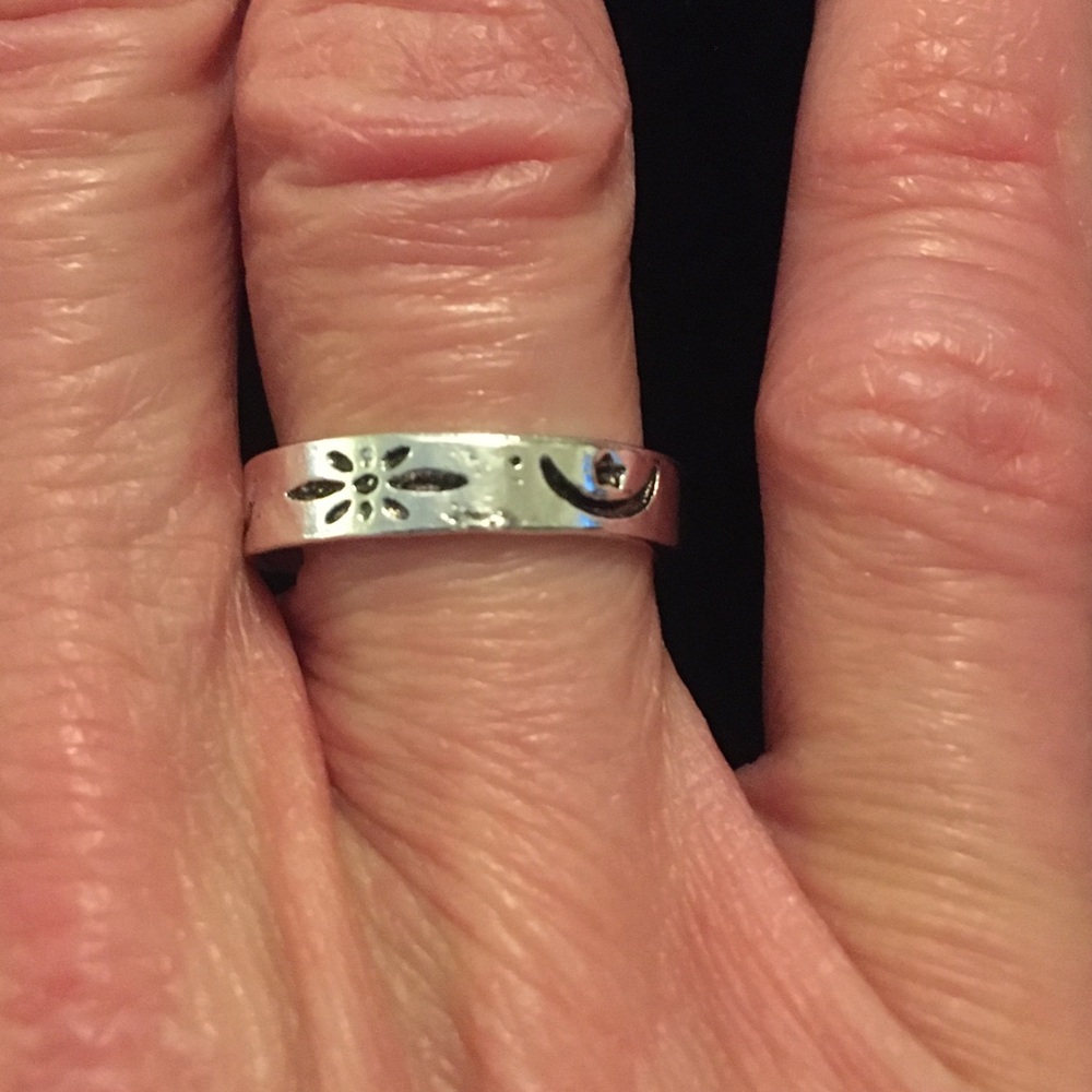 Silver Tone Celestial Engraved Ring